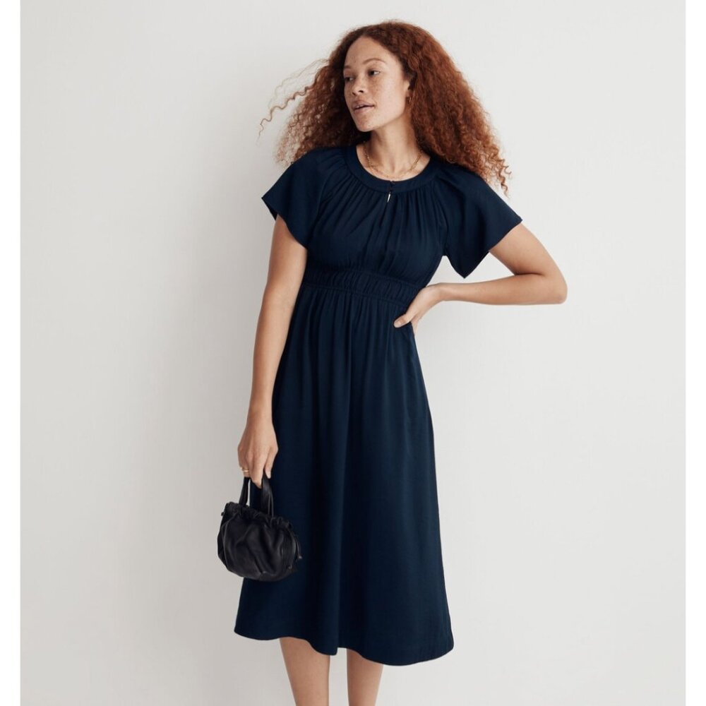 Madewell Sophia Split-Neck Short-Sleeve Midi Dress